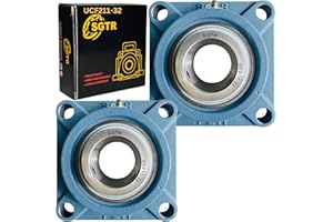 SGTR 2 Pack Premium UCF211-32 Square Flange Bearing, Heavy Duty Industrial Grade, 2 inch Bore, Super Protective Seal, Self-Alignment, Chrome Steel and Solid Cast Iron Bearing Units