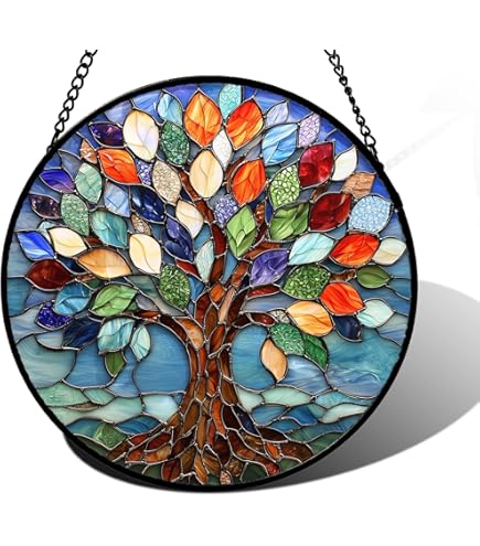 8 Inch Forget Me Not Stained Glass Suncatcher – Double-Sided, Vivid Colors, Metal Chain Included – Window Hanging For Home, Garden, Or Gift For Flower Lovers