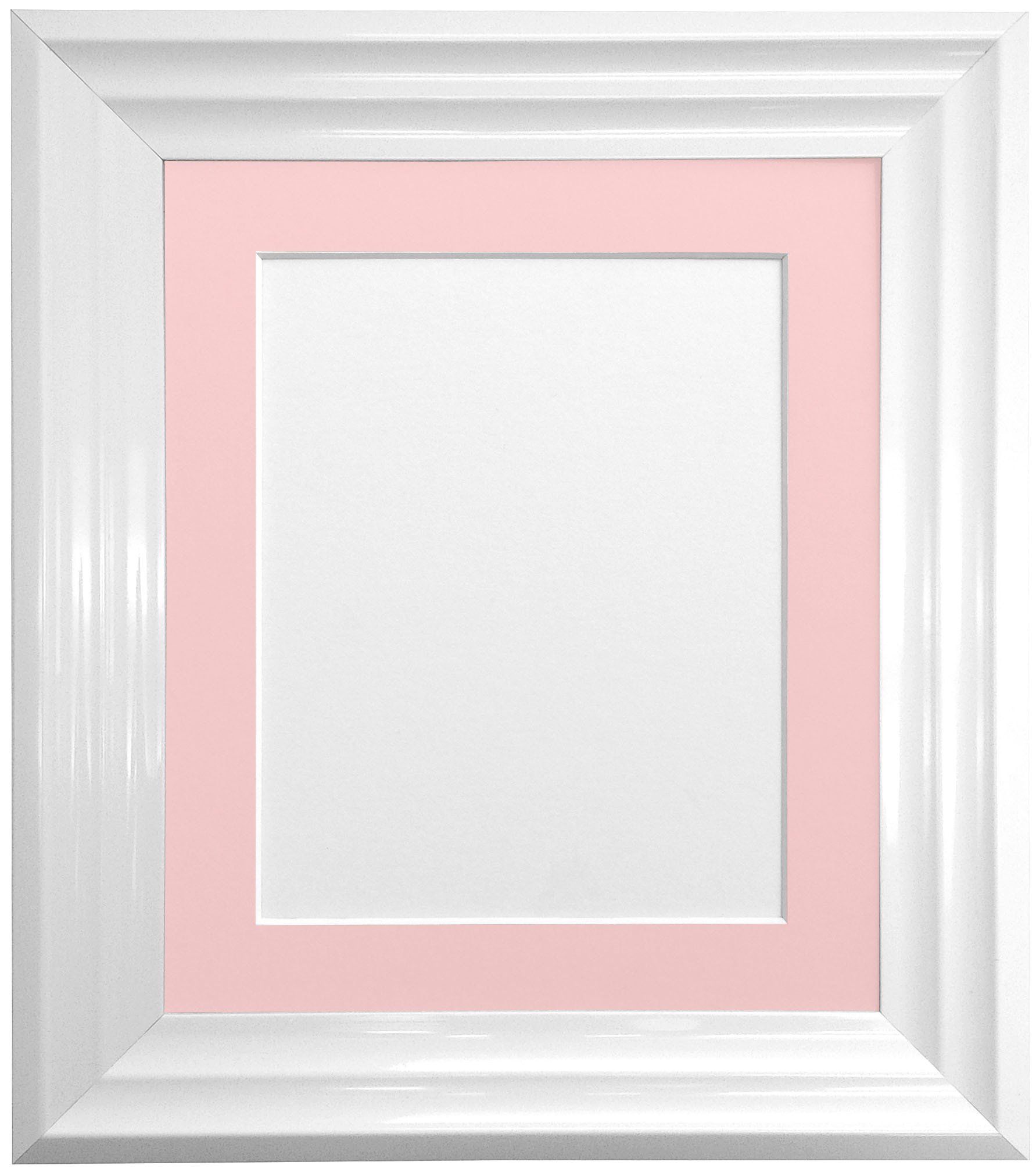 FRAMES BY POST Firenza White Picture Photo Frame with Pink Mount Plastic Glass 8"x8" Pic Size 5"x5"