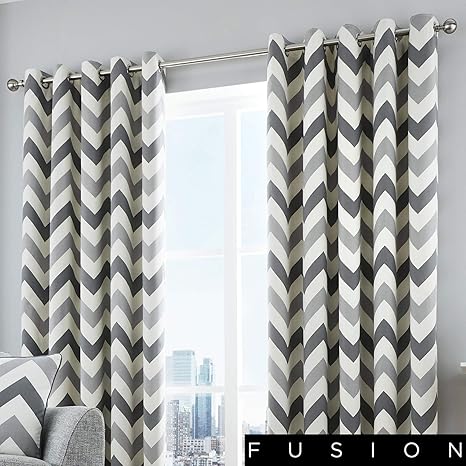 Fusion Chevron 100 Cotton Ready Made Lined Eyelet Curtains
