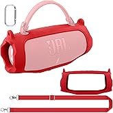 co2CREA Silicone Case for JBL Charge 6 Portable Waterproof Bluetooth Speaker, Portable Travel Soft Cover with Shoulder Strap, Protective Skin Case (Red)