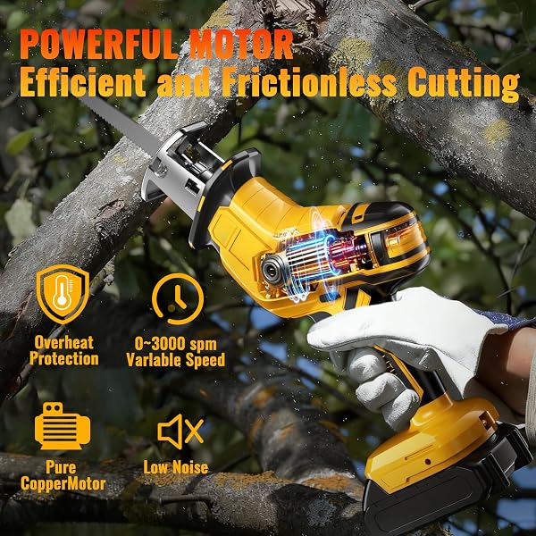 CORDLESS RECIPROCATING SAW: VARIABLE SPEED, TOOL-FREE BLADE CHANGE ELECTRIC SAWS – INCLUDES 2 BATTERIES, CHARGER, 4 SAW BLADES – SUITABLE FOR METAL/PVC CUTTING AND WOOD TRIMMING
