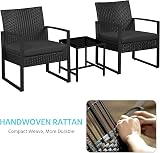 Yaheetech 3-Piece Rattan Garden Set 2 Chairs Table Black Cushions view 6