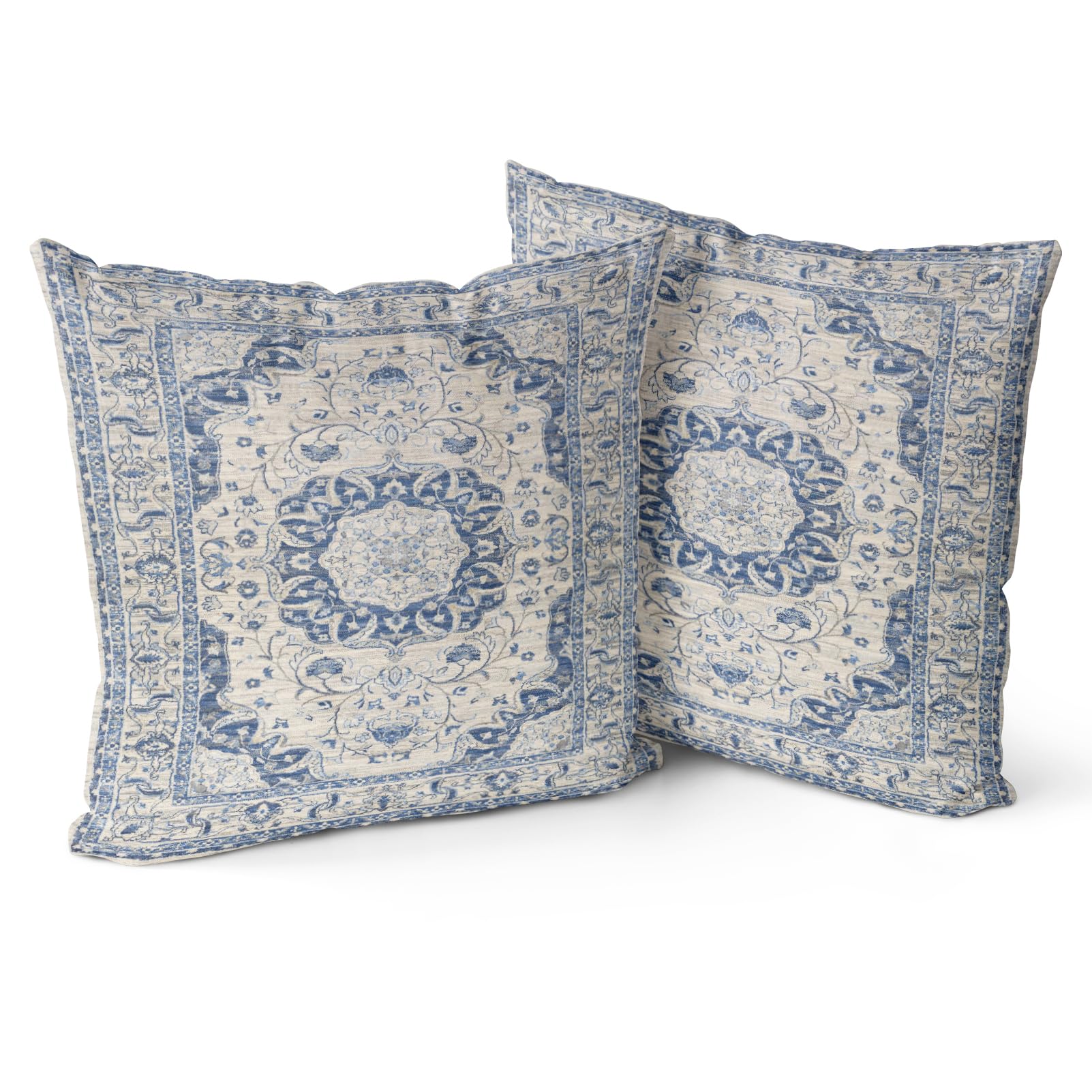 Snylcce Boho Throw Pillow Covers Set of 2 - Lightsteel Blue Antique & Vintage Design, Double-Sided Pattern - Soft Cushion Covers for Garden Couch, Sofa, Bed - Decorative 40x40 Inch Pillowcases