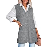 COCCKO Sweater Vest Women Sleeveless V Neck Oversized Knit Tops Tunic Dress with Pockets Fashion 2026 Spring Clothes