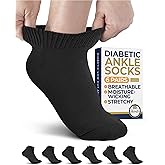 Pembrook Ankle Diabetic Socks for Women and Men - 6 Pairs | Low Cut Neuropathy Socks for Women | Smooth Toe Seams