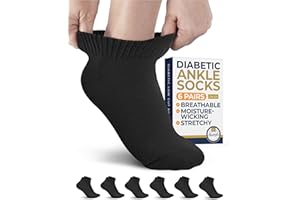 Pembrook Ankle Diabetic Socks for Women and Men - 6 Pairs | Low Cut Neuropathy Socks for Women | Smooth Toe Seams