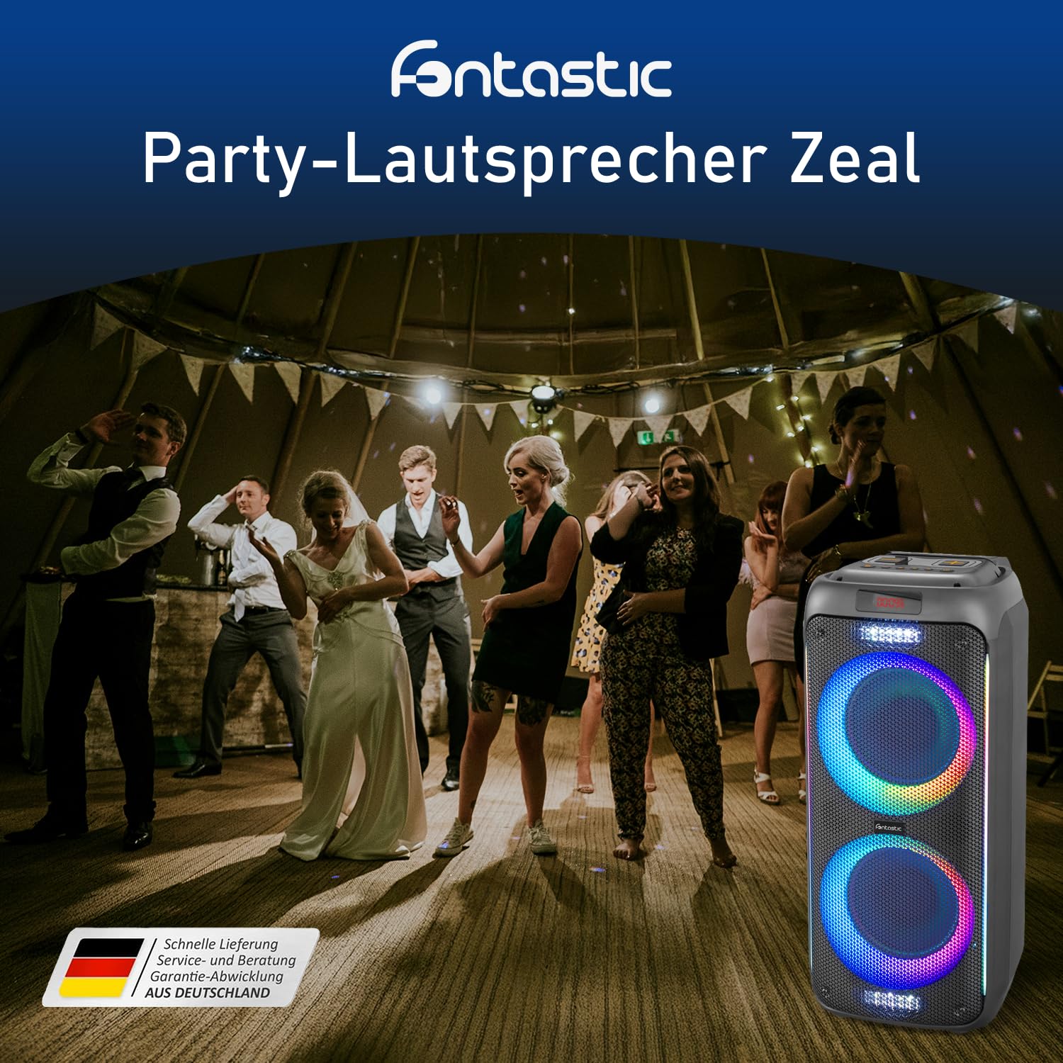 Fontastic Party-Lautsprecher Zeal - Bluetooth Lautsprecher mit USB-Wiedergabe, AUX und MicroSD - Karaoke Box mit Mikrofon und LED Leuchteffekten - tragbares Soundsystem - Schwarz (Zeal 600) 2