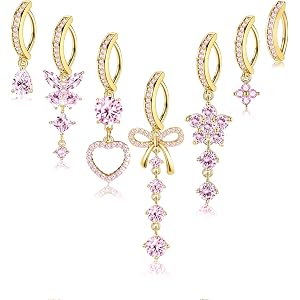 SMORI 7Pcs Clicker Belly Button Ring Dangle Hypoallergenic Stainless Steel 14G Reverse Belly Rings for Women Cute CZ Heart Bu