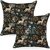 Classic Pillow Covers 18x18 Pack of 2, Vintage Floral Throw Pillow Covers for Farmhouse Living Room Bedroom Sofa Bed Couch Decor, Aesthetic Cushion Covers, Forest Deer