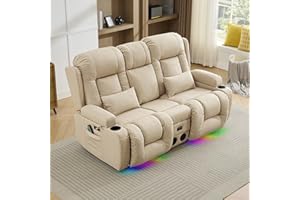 TUNYI Wall Hugger Power Loveseat Recliner - Reclining Loveseat with Console Theater Seating RV Recliner Sofa with USB/Outlet/Speaker/Cup Holder/LED Light/Storage (Beige)