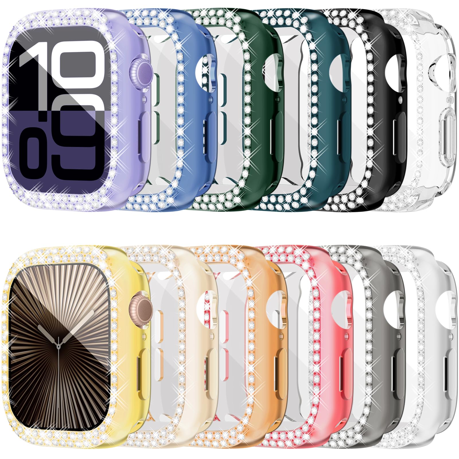 Photo 1 of [12Pack] RICHONE Bling Case for Apple Watch Series 10 46mm 42mm Rhinestone Screen Protector, Soft TPU Protective Covers Sparkly for iWatch 10 Bumper Accessories (46MM, 12 Vibrant Colors)
