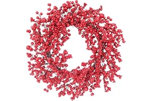 COLMOXY 18 Inch Artificial Christmas Wreath for Front Door Red Berry Wreath Winter Hanging Wreath with Red Berry Branches Artificial Door Wreath for Christmas Farmhouse Wall Window Decorations Party Decor