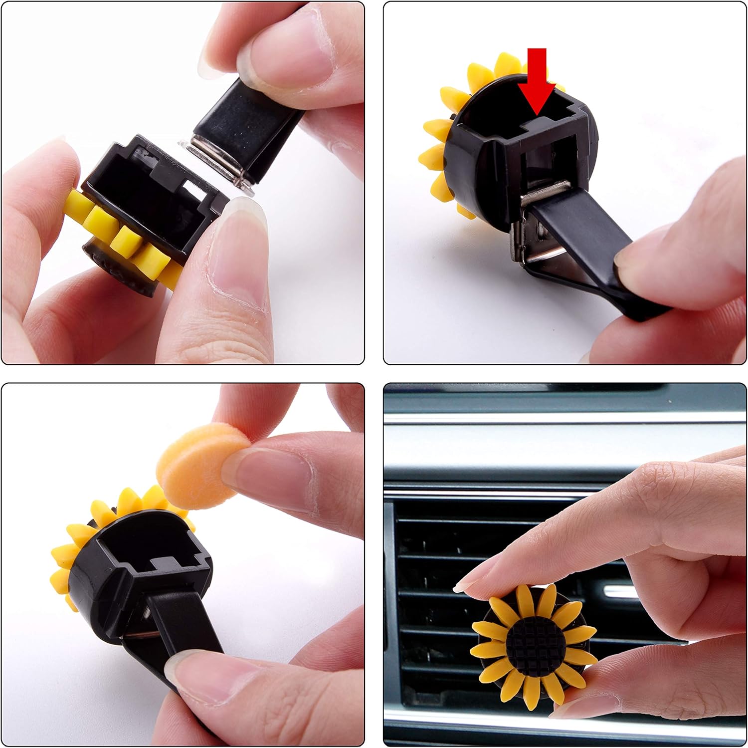 BQTQ 16 Pcs Sunflower Car Accessories with 2 Pcs Car Front Seat Covers 1 Pc Steering Wheel Cover 2 Pcs Seat Belt 2 Pcs Coaster 2 Pcs Keyrings 1 Pc Lanyard 2 Pcs Vent Decor 2 Pack Fragrance Cotton Pad: Automotive