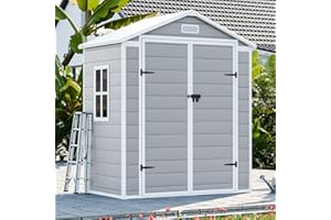 WACASA Storage Shed, 6X3Ft Resin Outdoor Storage Shed with Floor & Lockable Doors, All Weather Plastic Lean to Shed with Window and Vents, Garden Tool Shed for Bike,Toy, Lawnmower, Dove Grey