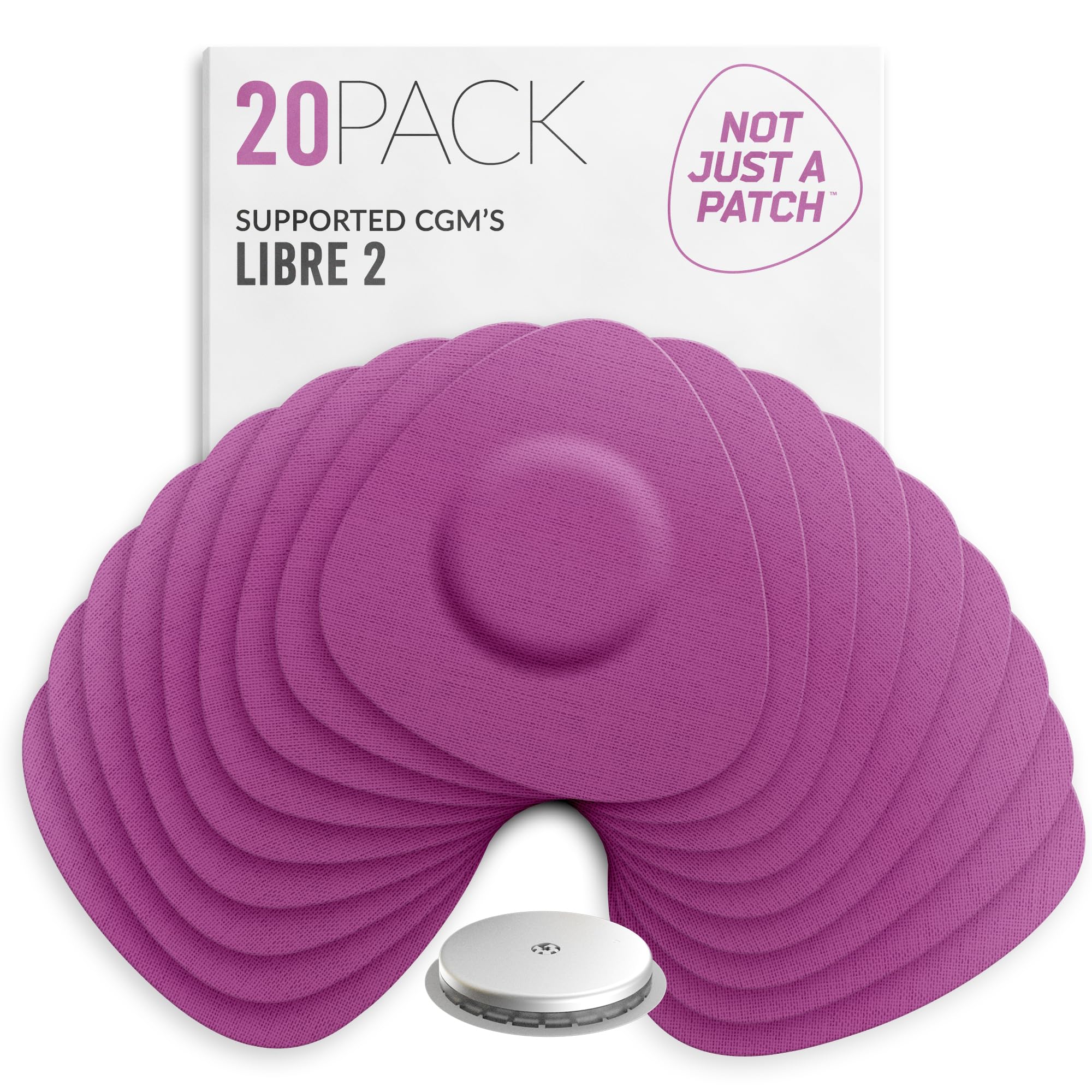 Not Just A Patch Freestyle Libre 2 Sensor Covers (20 Pack) Lingo CGM Patches for Freestyle Libre 2 - Water Resistant & Durable for 10-14 Days - Purple