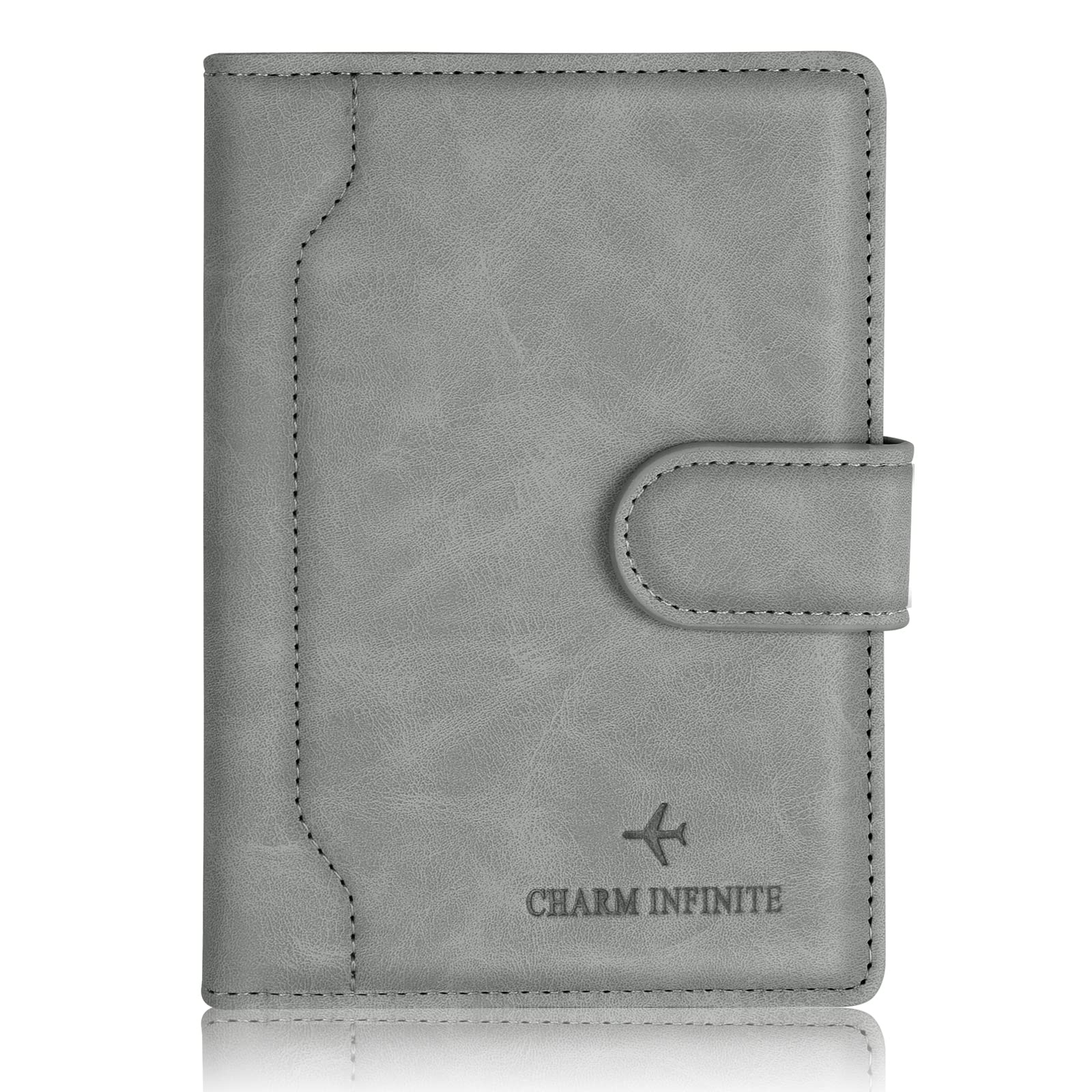 Toctax Passport Holder Cover, Leather RFID Travel Wallet Case Organiser with RFID Blocker, Passport Cover for Passport, Business Cards, Credit Cards, Boarding Passes (Grey)