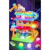 2-in-1 Ball Drop &amp; Car Ramp Race Track Montessori Toy for Toddlers Ages 1-5 | Hammer Rolling Ball, Launch and Race Car-Cause and Effect Sensory STEM Learning Toys for 1-5 Year Old Boys &amp; Girls