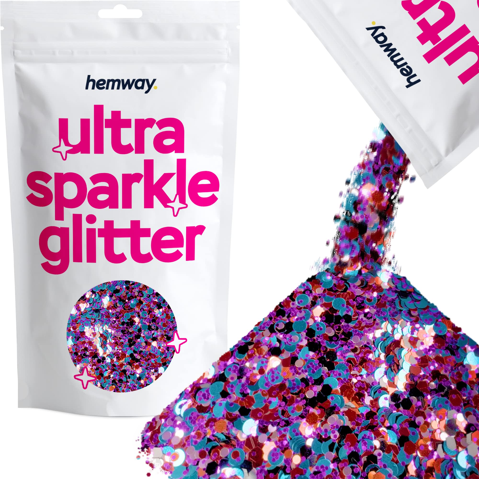 Hemway Ultra Sparkle Glitter Blue Red Purple Mix 100g Mixed | Glitter for Arts & Craft, Makeup, Nail Art, Crafting, Card Making, Sparkle Decoration