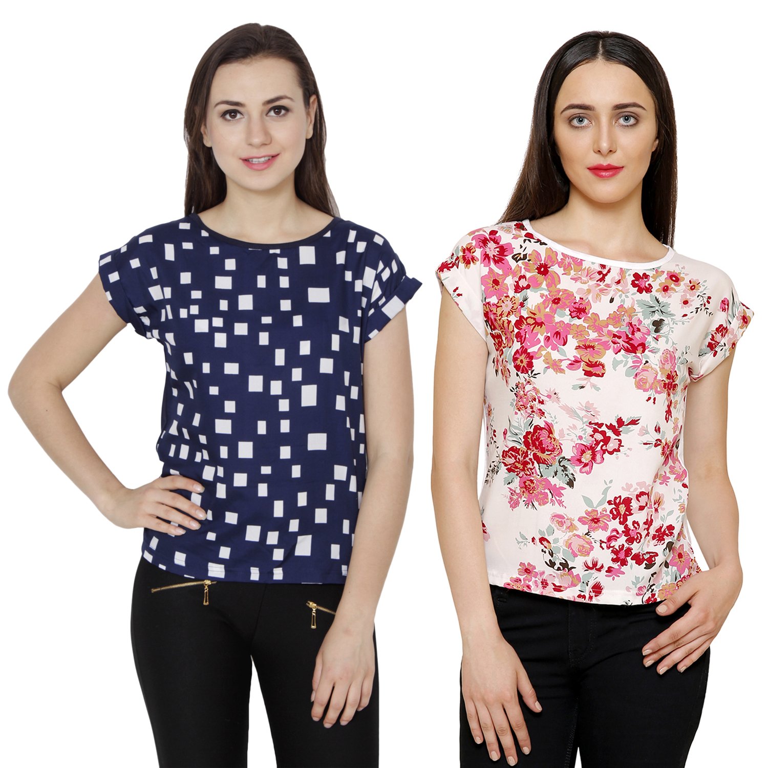 2day womens stylish multicolor crepe top (pack of 2)