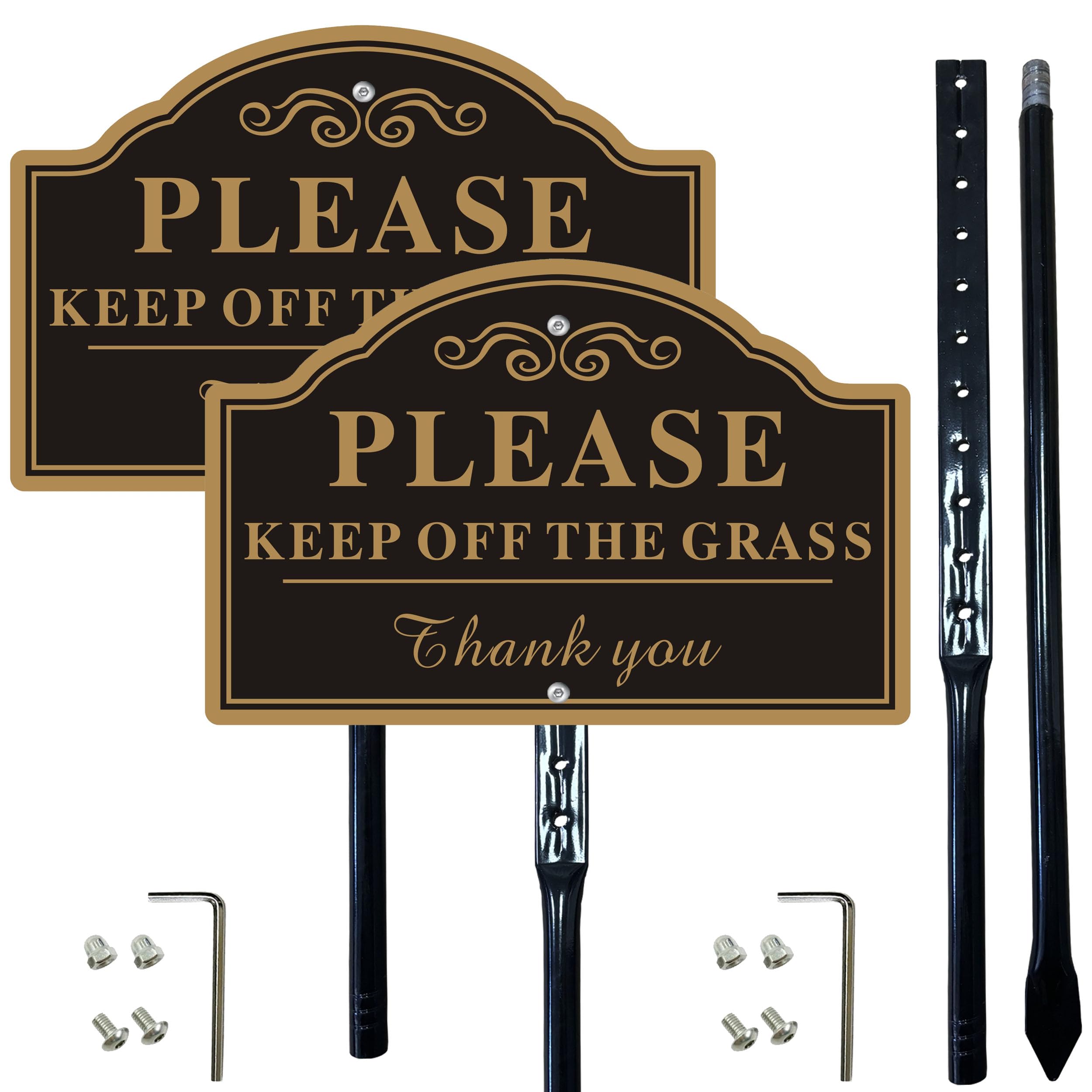 Photo 1 of 2-Pack Keep Off The Grass Signs, with 36"Tall Metal Stakes, 8x12 Inches Aluminum Yard Signs, Black and Gold ?