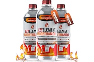 EZYELEMENT Premium Bioethanol Fireplace Fuel 3x1 Liter - Clean Burning, Odorless, and Smokeless Bioethanol Fuel for Tabletop Fireplaces, Bio Ethanol Fuel for Table Top Fire Pit, Renewable Ethanol Fire Pit Fuel