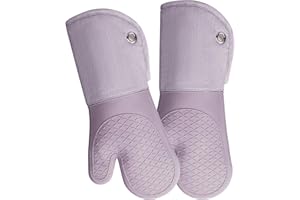 RED LMLDETA Professional Microwave Silicone Oven Mitts one Pair, Kitchen Mitten Set for Heat Resistant with 500 Degrees, Kitchen Gloves Pot Holder for BBQ Cooking Baking (Purple)
