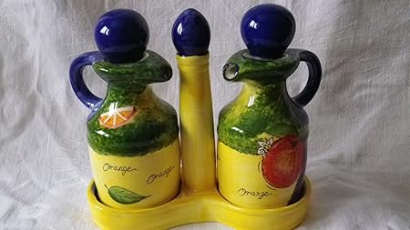 Essig und Öl Set Essig & Öl Spender 2 Sets Oil & Vinegar Keramik Motiv Orange