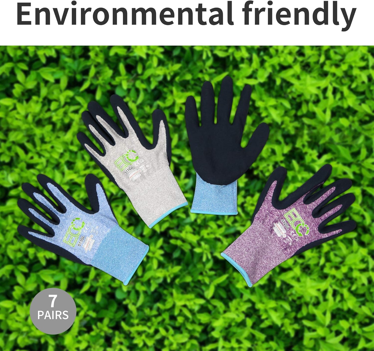 KANGLONGDA 7 Pairs Womens Gardening Gloves with Micro Foam Coating, EN388 2131X Texture Grip Work Gloves for Gardening & General Purpose, 3 Purple + 3Blue +1 Grey: Clothing