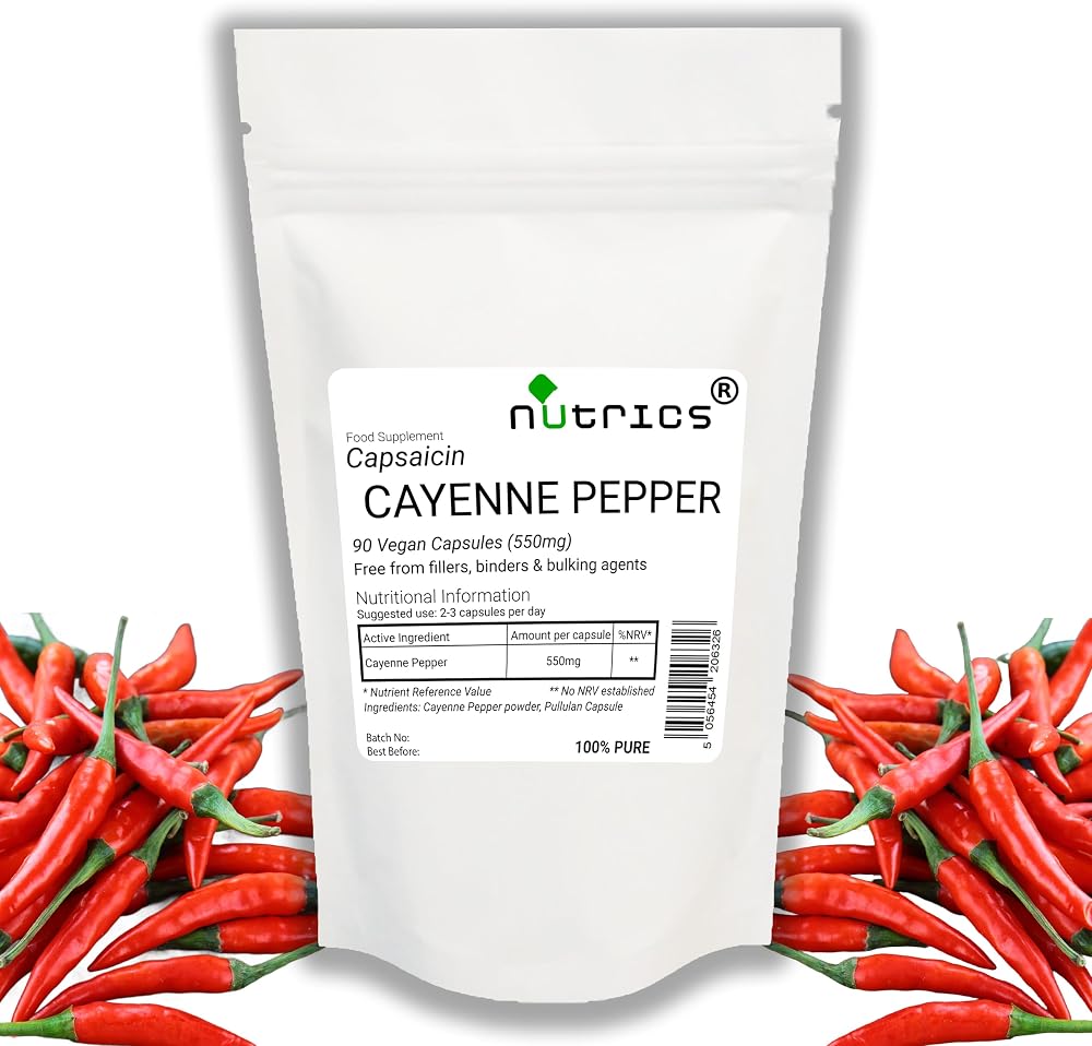 Nutrics Cayenne Pepper 550mg 90 V Capsules Vegan Supplement