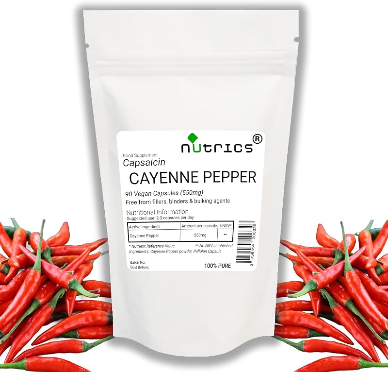 Nutrics Cayenne Pepper 550mg 90 V Capsules Vegan Supplement