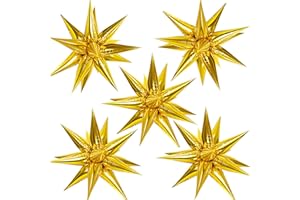 ZAKVOOR 60 Pcs Star Balloons 12 Spike Foil Explosion Party Decoration Balloons for Christmas New Year Eve Graduation Birthday (Gold)