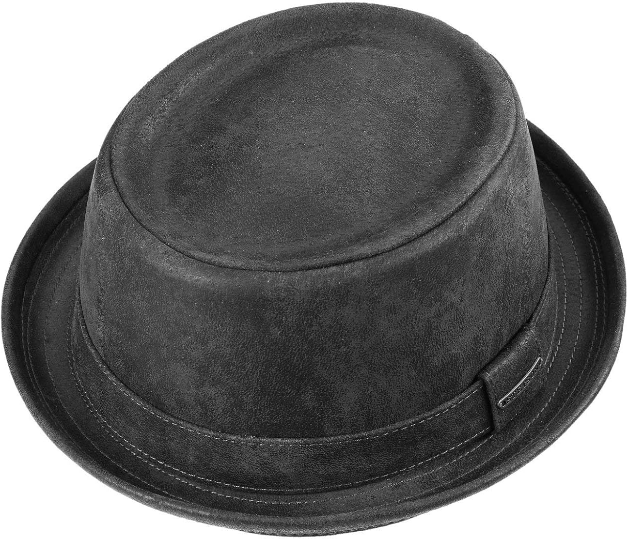 Lined Pork Pie Pigskin Leather hat Stetson Pennsylvania Mens Pigskin Leather Pork Pie hat Summer//Winter Fedora with pre-Distressed Look