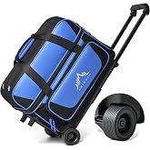 GoHimal 2-Ball Bowling Bag, Large Storage Pocket | Fits US men's size 15 shoes,oversized accessory pocket, retractable handle extends to 40",durable wheels, lightweight design