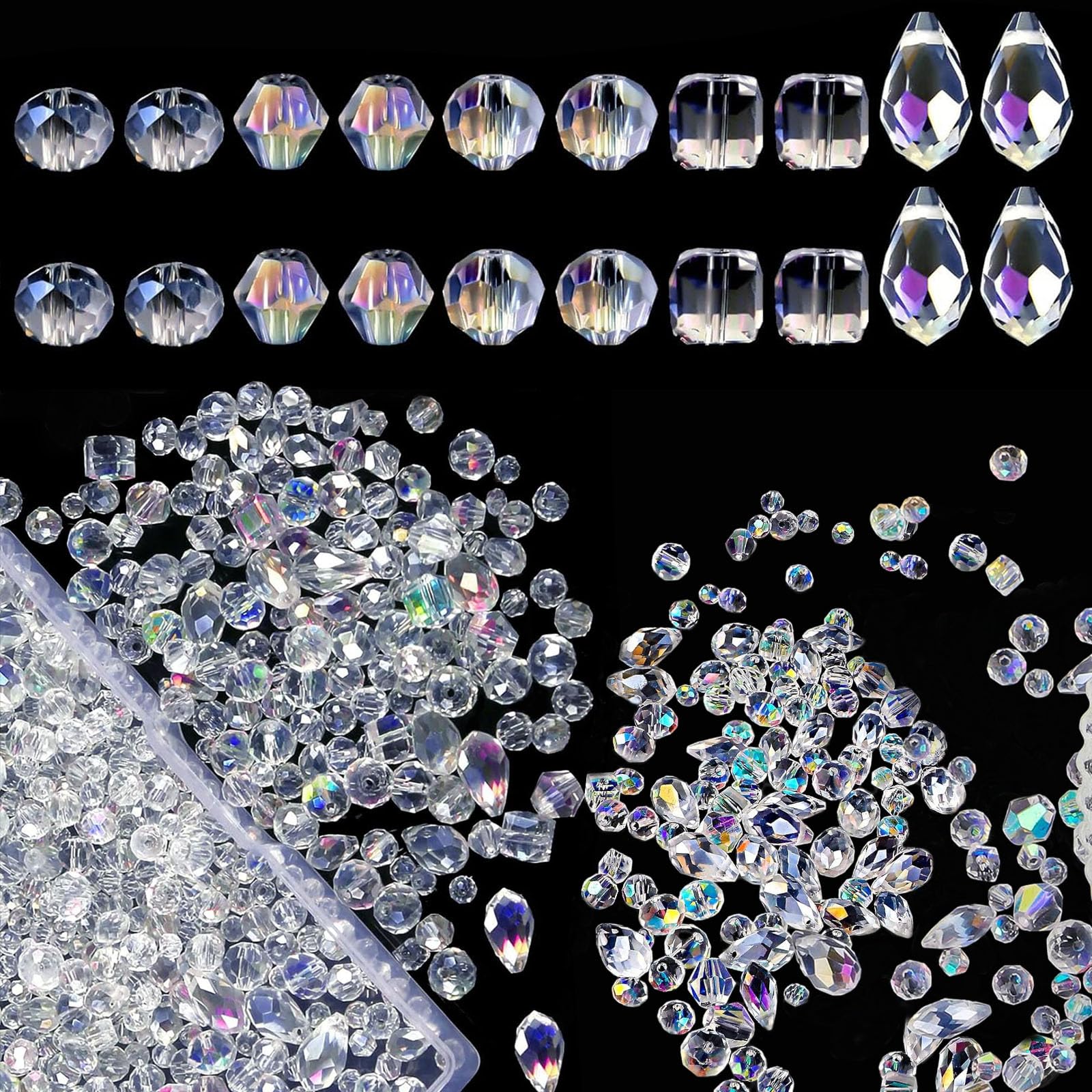 600 Pcs Mixed Crystal Beads for Jewelry Making - 4mm 6mm 8mm Assorted Clear Glass Spacer Beads for DIY Necklace, Bracelet, Earring Crafts