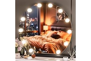 Hasipu Vanity Mirror with Lights, 24" x 22" Hollywood Mirror, Light up Mirror with 12 Dimmable Bulbs and 3 Modes Smart Touch, Rotation, Black