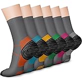 CHARMKING 6 Pairs Crew Compression Socks for Women & Men Circulation 15-20 mmHg is Best for All Day Wear Running Nurse