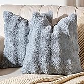 AmHoo Pack of 2 Throw Pillow Covers 3D Dense Faux Rabbit Fur Cozy Super Soft Fuzzy Set Case Cushion for Couch Sofa Bedroom 18 x 18-Inch Light Grey