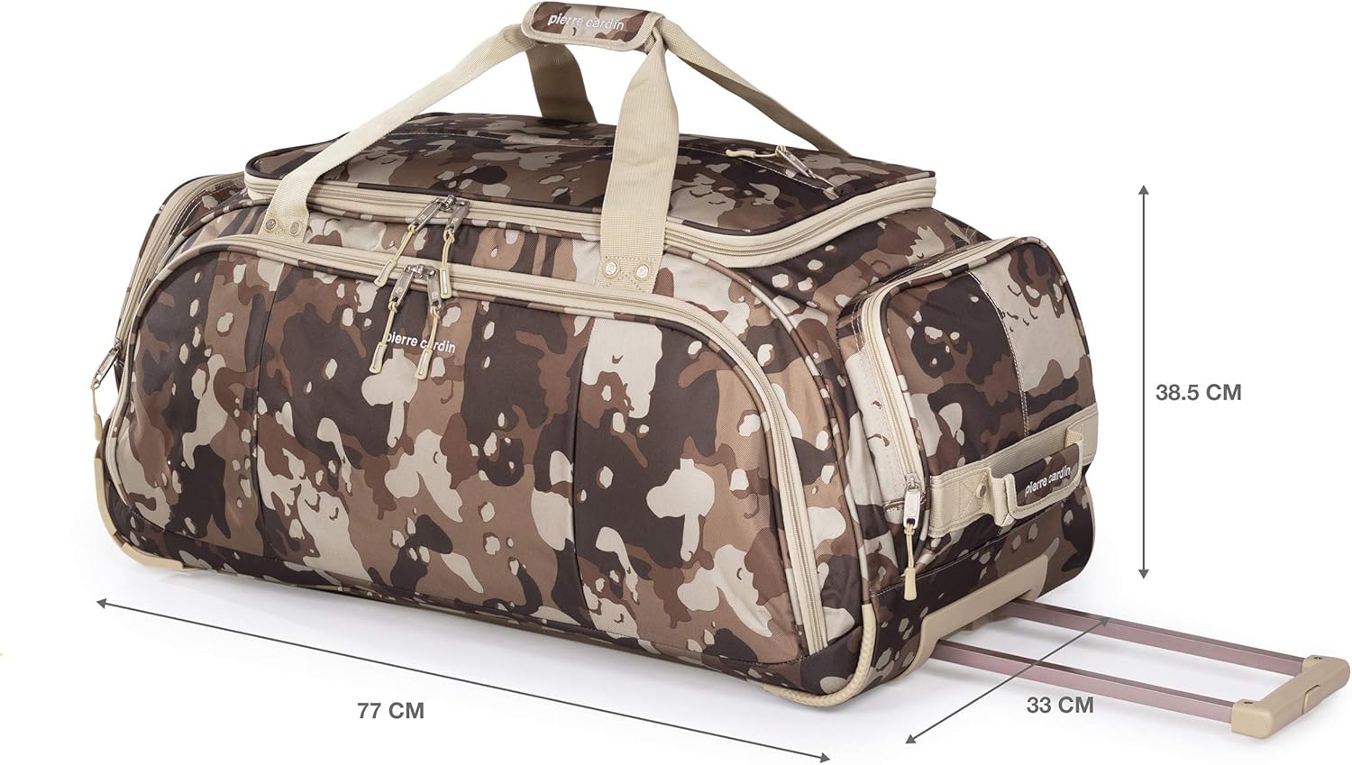 Lightweight Large Holdall with Wheels - Camouflaged Roller Bag by Pierre Cardin, Green, Brown, Beige (Camouflage), Large Camo 30" - Image 3
