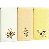 Tingjoo Sunflower Hand Towels Farmhouse Yellow Sunflower Bathroom Decor 14x29 Inch Embroidered Decorative Cute Yellow Summer Cotton Soft Absorbent Towels for Bathroom Kitchen