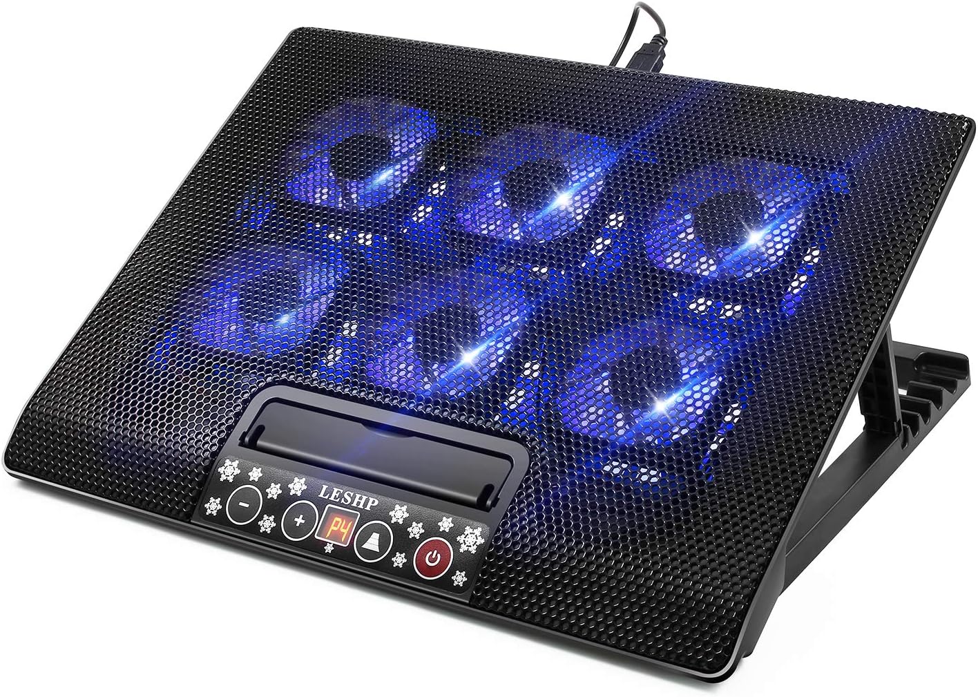 Laptop Cooling Pad, 12"-17" Ultra Slim Portable USB Powered Laptop Cooler with 6 Quiet Fans (Options for Using 3 or All 6 Fans) at 1800 RPM Adjustable Mounts Laptop (Black)