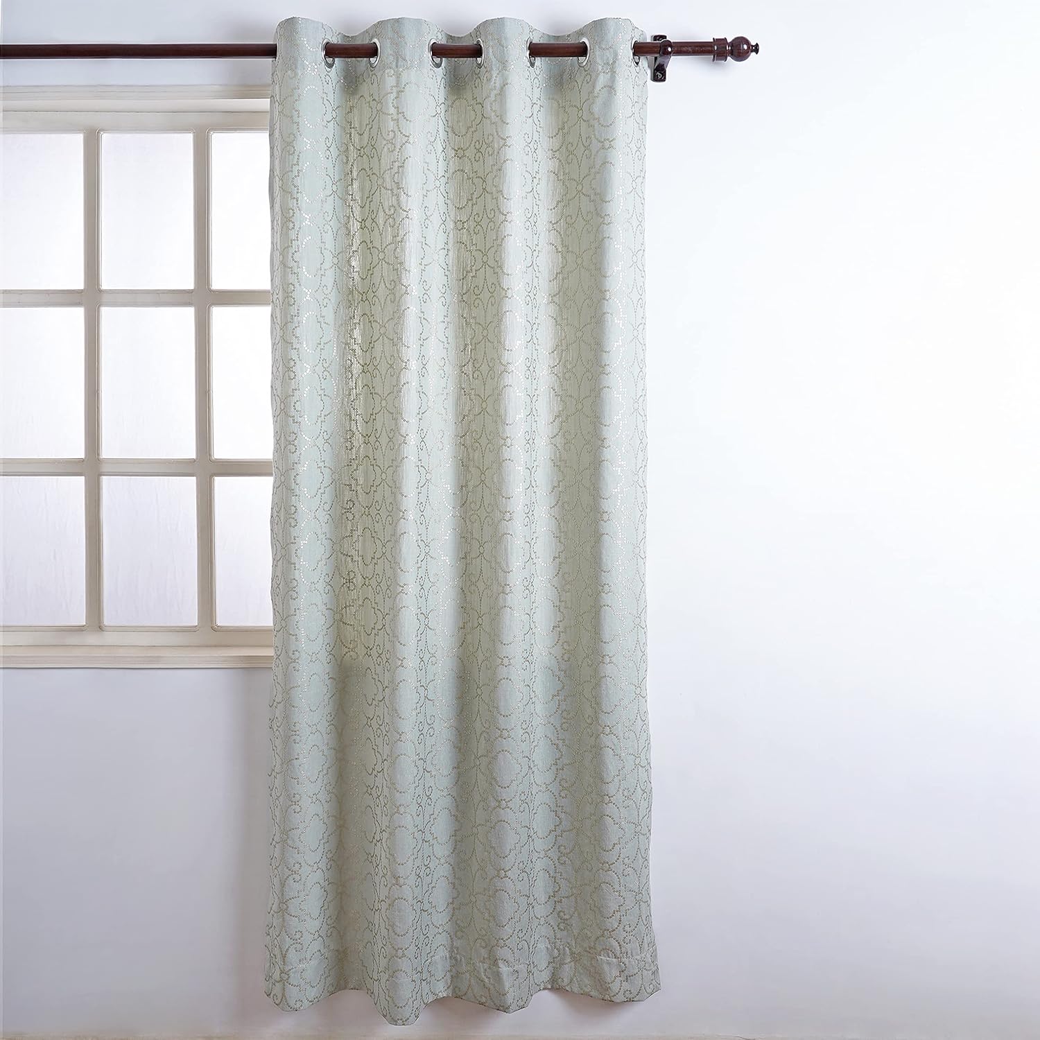 Buy VLiving Sage Green Sequinned and Embroidered Curtain Panel, Linen