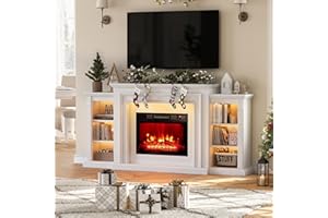 BOSHIRO 72" LED Lights Electric Fireplace with Mantel, Fireplace TV Stand for TVs Up to 80",Modern Entertainment Center with Storage, Delicate Three-Dimensional Molding with Remote Control for Living Room