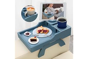 BAMBOOTRAY Couch Cup Holder, 4-in-1 Couch Arm Table with Phone&Pad Holder, Sofa Clip on Side Table for Wide Couches Armrests, Suitable for Drinks/Snacks/Remote-Blue