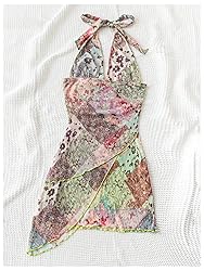 BEAUDRM Women's Floral Print Sleeveless Halter Deep