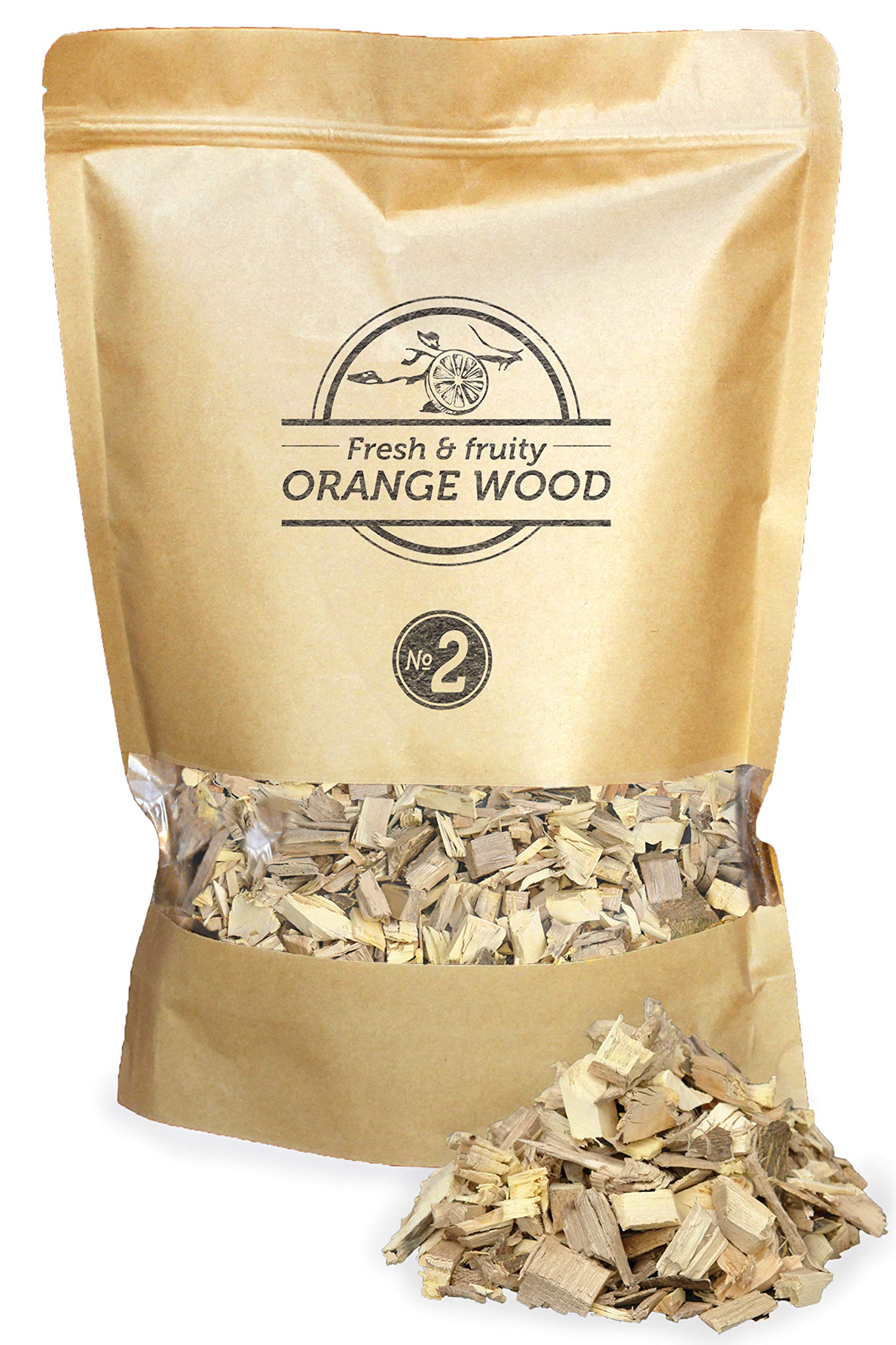 Smokey Olive Wood N2-01-1.7L 1.7 Litre Orange Wood Chips for BBQ and Smoking, Size 5mm-1cm