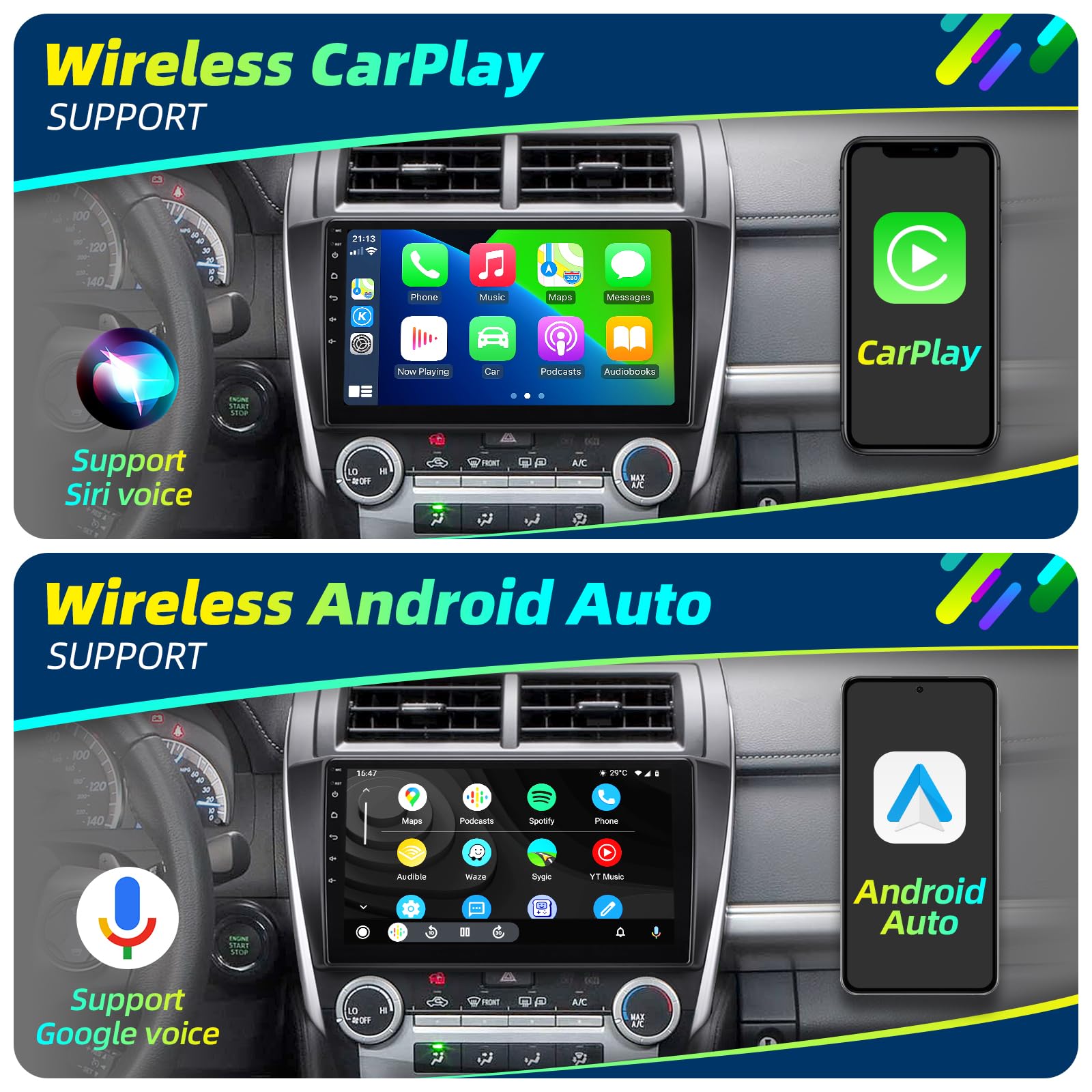 for Toyota Camry 2012 2013 2014 Upgrade Android Radio Compatible with Wirelessly Carplay Android Auto Car Stereo Bluetooth Navigation Touch Screen GPS 8core 4GB RAM 64GB Head Unit Media Player