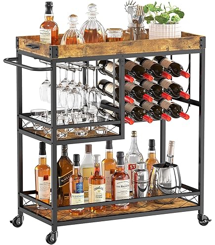 3-tier Serving Cart LOKO 3-Tier Rolling Bar Cart - Industrial Serving ...