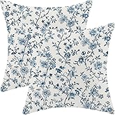 AEIOAE Navy Blue Floral Pillow Covers 18x18 Inch Set of 2, Chinoiserie Cream Vintage Flower Throw Pillows Case, Boho Spring Outdoor Decorative Farmhouse Decor Cushion Covers for Home Sofa Bed Couch