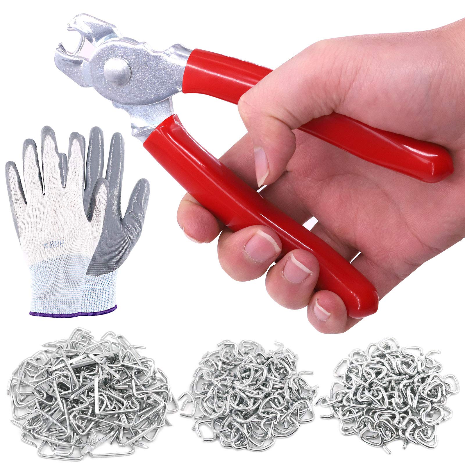 Hilitchi 360Pcs Galvanized Hog Rings with Straight Hog Ring Pliers and Protective Gloves Set Professional Upholstery Installation Tool for Bungee Shock Cords Animal Pet Cages Bagging and More
